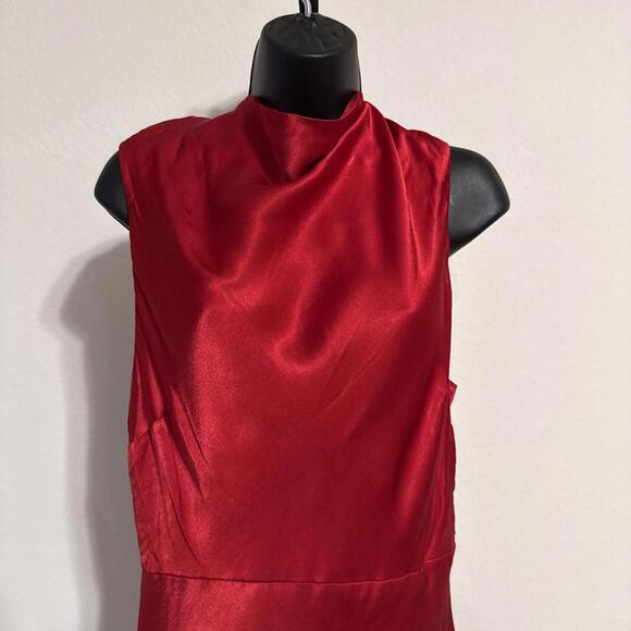 $340 Shona Joy High Neck Red Satin Tatum Cowl Drape Open Back Maxi Dress- US 12 - Picture 3 of 12